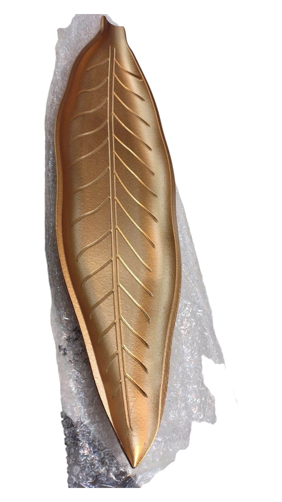 BANDEJA HOJA LARGA CHICA DORADA 40CM X 12CM