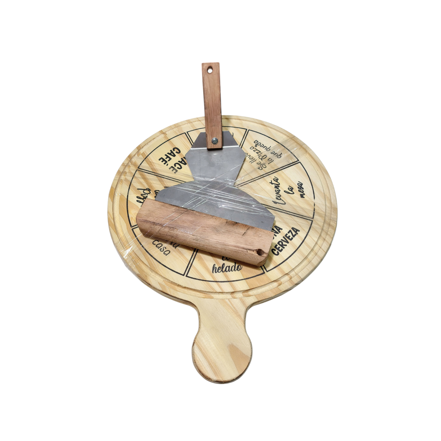 TABLA PIZZERA C/ PRENDAS + CORDAOR + ESPATULA