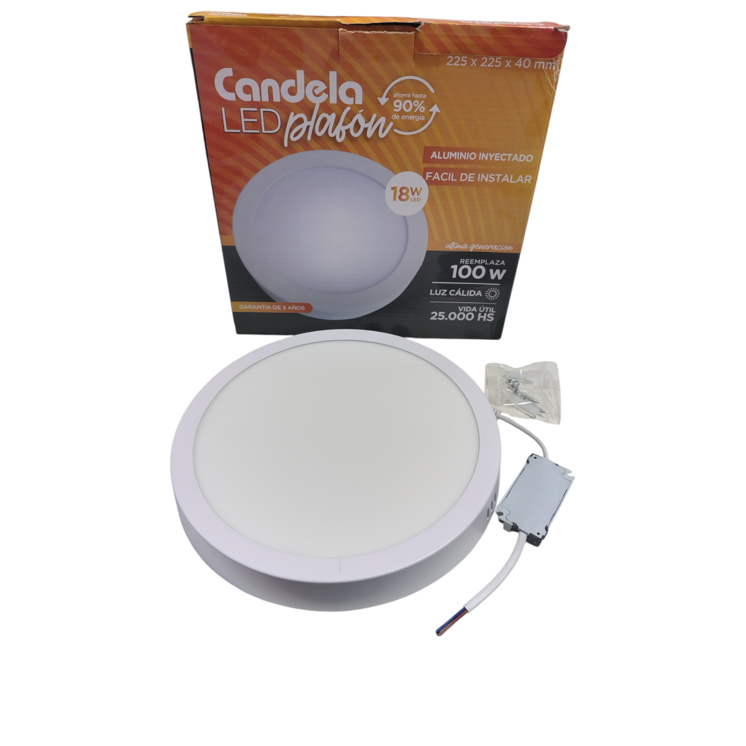 PLAFON CUADRADO 18W LUZ CALIDA
